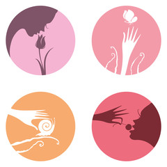 Four round icons. The beauty of youth and nature care. Vector flat design.