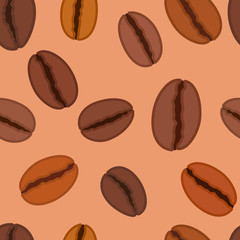 Seamless pattern with coffee beans, vector illustration and background