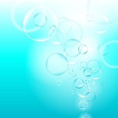 Vector bubbles in the water. Colorful realistic backdrop. Nature background.