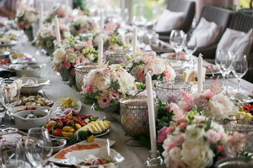 Luxury, elegant wedding reception table arrangement, floral centerpiece