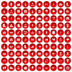100 farm icons set red