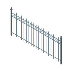 Metal fence. Isolated on white background.Vector illustration.Isometric view.