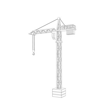 Tower crane. Isolated on white background. Vector outline illustration.