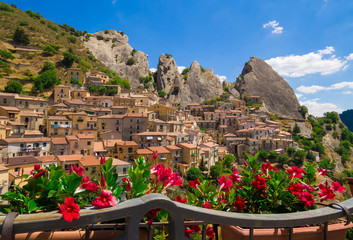 Castelmezzano (Italy) - A little altitude village, dug into the rock in the natural park of the Dolomiti Lucane, Basilicata region, famous also for the spectacular "Angel flight"