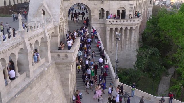 People walking on Fisherman's bastion in budapest 