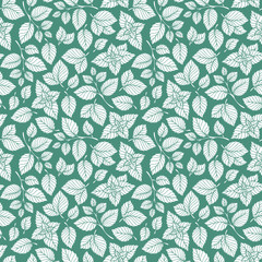 Hand drawn vector seamless pattern with mint leaves