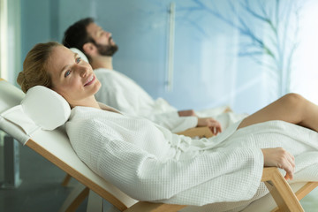 Couple relaxing at wellness spa resort