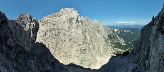 summit of Razor from Kriska stena above Krnica valley in Triglav national park in Julian Alps in Slovenia