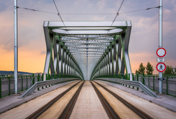 Perspective View of Odl Bridge in Bratislava, Slovakia at Sunset