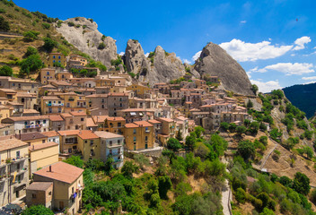 Castelmezzano (Italy) - A little altitude village, dug into the rock in the natural park of the...