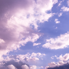 Pink Fluffy Clouds on Bright Sky