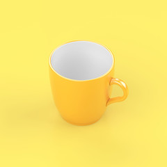 Brightness yellow coffee glass on yellow background.