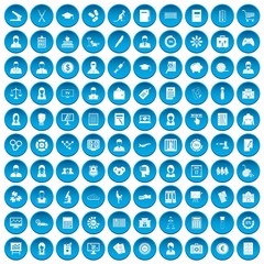 100 statistic data icons set blue