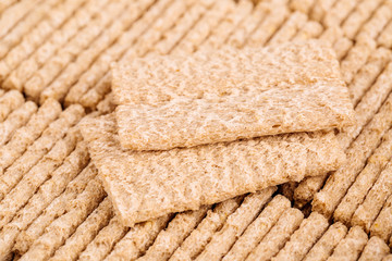 Group of healthy crispbreads on white background.