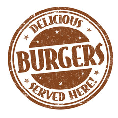 Delicious burgers sign or stamp