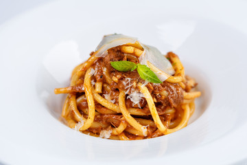 Pasta with tomato sauce and parmesan