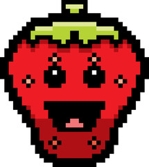 Smiling 8-Bit Cartoon Strawberry