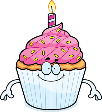 Happy Cartoon Birthday Cupcake