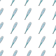 Thermometer seamless pattern in cartoon style isolated on white background vector illustration for web