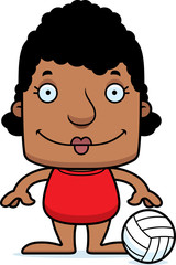 Cartoon Smiling Beach Volleyball Player Woman