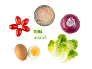 Tuna salad ingredients isolated on white