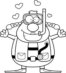 Cartoon Scuba Diver Hug