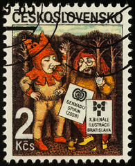 Two elves on postage stamp