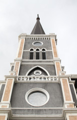 Catholic church on blue sky, Chantaburi, Thailand.