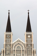 Catholic church on blue sky, Chantaburi, Thailand.