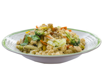 Thai food stir fry vegetables isolated on white background.
