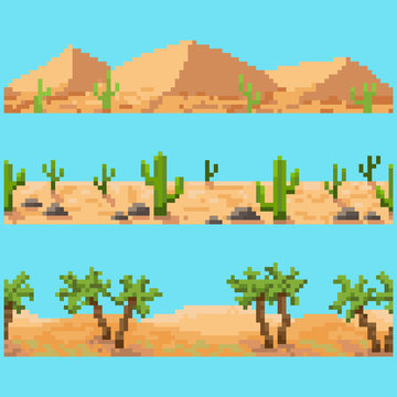 Set of pixel seamless landscape elements