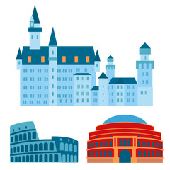 Obraz premium Euro trip tourism travel design famous building and euro adventure international vector illustration.