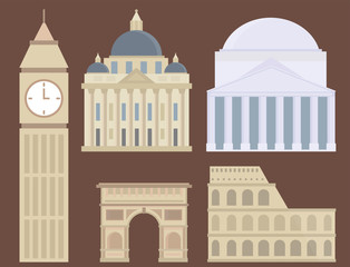 Euro trip tourism travel design famous building and euro adventure international vector illustration.