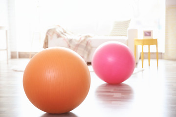 Rubber balls on floor indoors