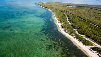 Fototapeta na wymiar Aerial view of a remote, empty tropical beach