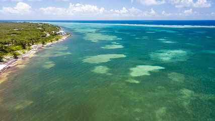 Aerial view of a huge, fringing tropical coral reef system