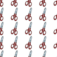Scissors seamless pattern in cartoon style isolated on white background vector illustration for web