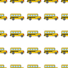 School bus seamless pattern in cartoon style isolated on white background vector illustration for web