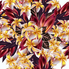 Fototapeta na wymiar Fashion vector pattern with yellow mango flowers in vintage style