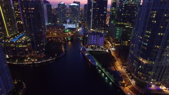 Aerial view of downtown Miami at sunset