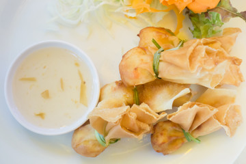 Deep fried dumpling bags local Thai cuisine