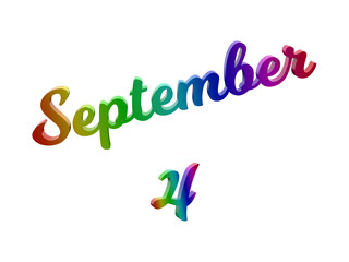 September 4 Date Of Month Calendar, Calligraphic 3D Rendered Text Illustration Colored With RGB Rainbow Gradient, Isolated On White Background
