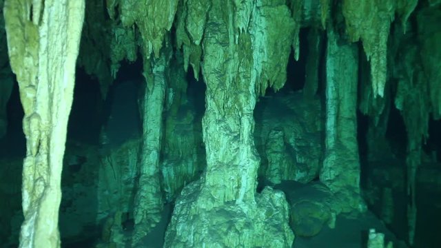 Cenote Dos Ojos underwater cave system, POV