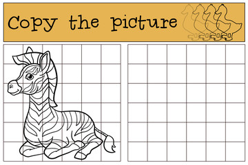 Educational game: Copy the picture. Little cute zebra.