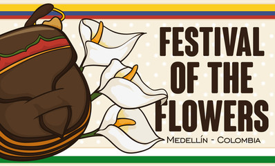 Carriel and Anthuriums for Colombian Festival of the Flowers, Vector Illustration