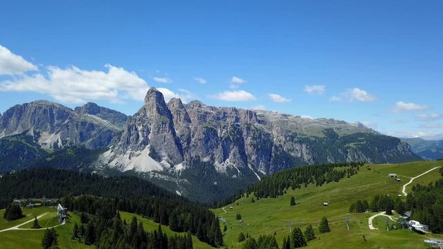 Great landscape on the Dolomites. View on Gardenaccia massif and the Sassongher peak. Alta Badia, Sud Tirol, Italy