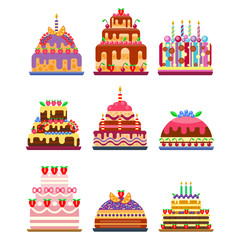 Wedding cake pie sweets dessert bakery flat simple style pastry homemade delicious vector illustration.