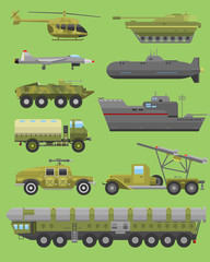 Fototapeta premium Military technic transport vehicle armor flat vector illustration.