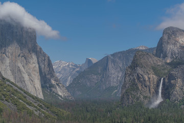 El Capitan, Bridal Falls and Half Dome, in beautiful Yosemite National Park
