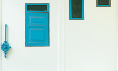 Obraz na płótnie Canvas Three old windows with green water valve on white wall , vintage style